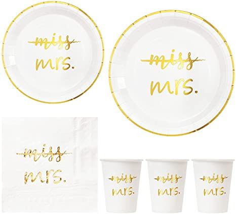 Amazon.com: Crisky Gold Miss to Mrs Napkins Plates Cups Set for Bridal Shower Engagement Bachelorette Party Decorations Party Supplies, Disposable Tableware Set of 24 (9" & 7" Plates, Luncheon Napkin, 9oz Cups) : Health & Household Bachelorette Party Desserts, Rose Gold Bridal Shower, Gold Foil Design, Miss To Mrs, Wedding Bachelorette Party, Gold Bridal Showers, Rose Gold Bridal, Wedding Theme Colors, Printed Napkins