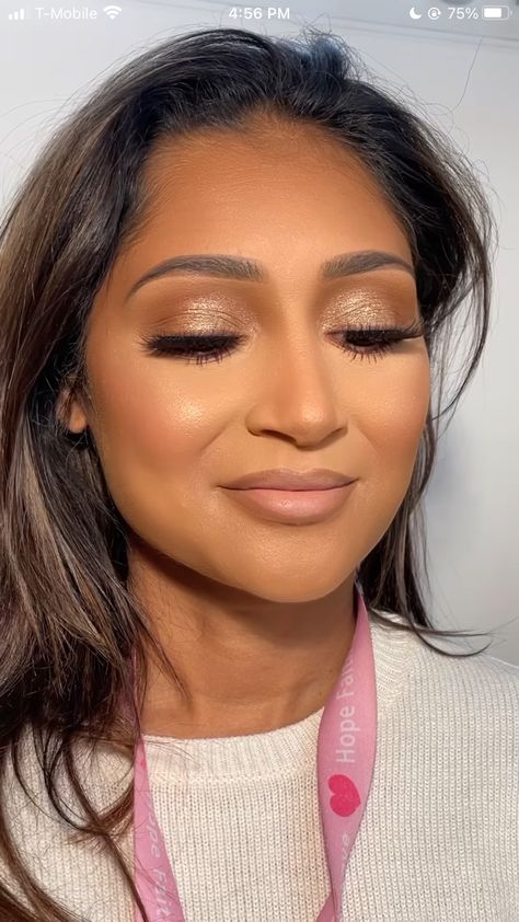 Neutral Soft Glam Makeup Wedding, Glowing Wedding Makeup Brides, Golden Glowy Makeup Look, Soft Natural Makeup For Black Women, Warm Bridal Makeup, Baby Shower Makeup Ideas, Maid Of Honor Makeup, Mother Of The Bride Makeup, Rose Gold Makeup Looks