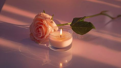 Rose and candle on a white table against a pastel wall background, copy space for text, pastel colors, banner design royalty free stock photography Vector Girl, Pastel Walls, Ad Copy, Rose Candle, Wall Background, White Candles, Stock Photography Free, White Table, Text Color