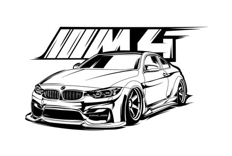 Bmw Line Art, Cars Line Art, Bmw M4 Drawing, Bmw Black And White, Bmw Car Drawing, Car Line Drawing, Auto Drawing, Bmw Drawing, Cool Line Art