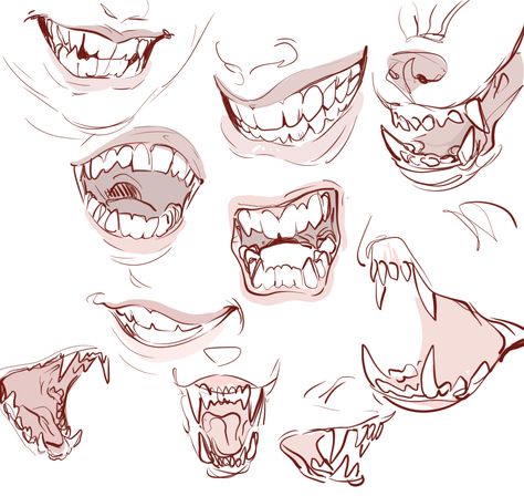 Orc Mouth Drawing, Smile With Teeth Drawing, Digigrade Legs Drawing Reference, Smile Art Reference, Scary Mouth Drawing, How To Draw Sharp Teeth, Teeth Reference Drawing, Leg Poses Drawing, Smiles Drawings