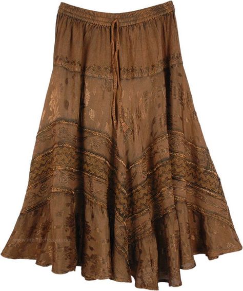 8c01a75941549a705cf7275e41b21f0ddesc52053382ri Cowgirl Skirt, Brown Clothing, Western Skirts, Jacquard Skirt, Estilo Hippie, Hippie Look, Brown Skirt, Trendy Skirts, Brown Outfit