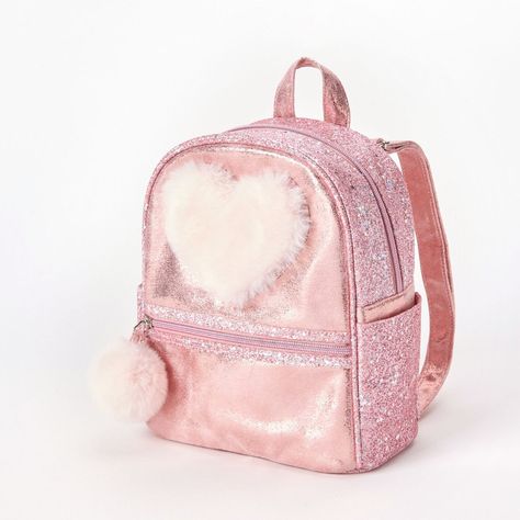 Get Your Shine On With This Cute Glitter Pink Mini Backpack That's Great For Holding All Your Small Essentials Like Keys, Phone, Etc. The Backpack Includes A Front Heart Design, Two Zippered Compartments, A Top Handle, And Adjustable Straps For A Comfortable Fit. Features: Adjustable Straps Dimensions: 7'' H X 6'' W X 1'' D Closure: Zipper Material: Polyester Cat Ear Headset, Pink Mini Backpack, Neoprene Backpack, Glitter Backpack, Table Wear, Claire's Accessories, Sequin Backpack, Cute Backpacks, Glitter Hearts