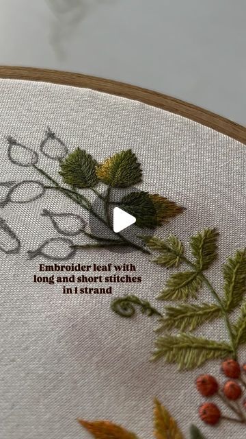 Long And Short Stitch, Embroidered Leaves, Autumn Colours, Heart Pattern, Embroidery Work, Heart Patterns, Embroidery Stitches, Fall Colors, Embroidery Patterns