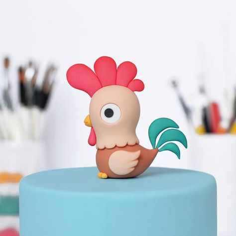 Cute Birthday Cakes For Kids, Rooster Cake, Cakes For Kids, Farm Animal Cakes, Bird Cake, Fondant Figures Tutorial, Bird Template, Cake Decorating Icing, Chicken Bird