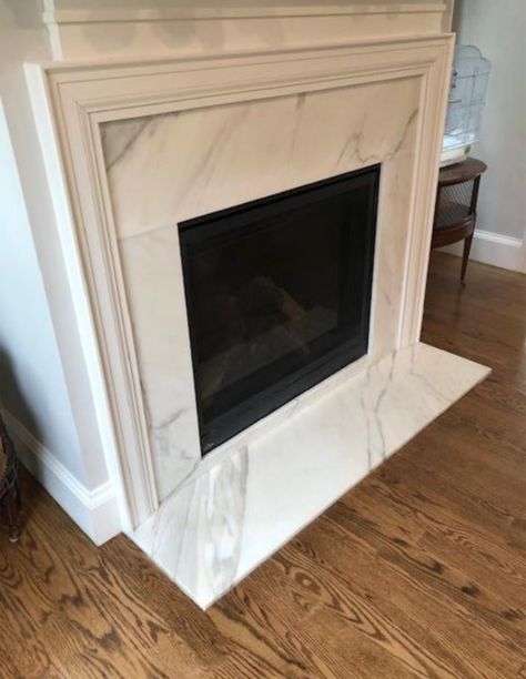 Calcutta Gold Fireplace Surround, Calacatta Fireplace, Large Marble Fireplace Surround, Simple Marble Fireplace Surround, Calacatta Viola Marble Fireplace, Marble Slab Fireplace, Calcutta Marble, Living Room Mantle, Family Room Inspiration