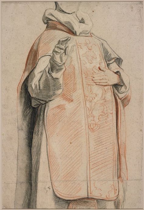 Study of a Figure in Priest's Robes, Jacob Jordaens Drapery Study, Jacob Jordaens, Priest Robes, Italian Paintings, Master Drawing, History Painting, Old Master, Sacred Art, View Image