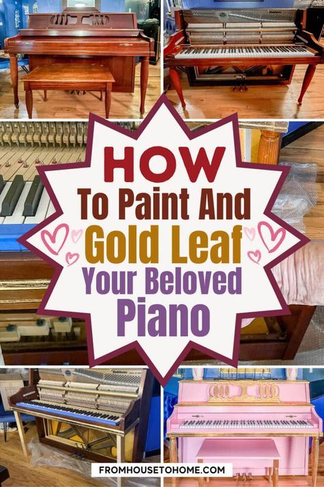 How To Paint And Gold Leaf A Piano | Interior Decorating Ideas How To Decorate A Piano, Piano Painting Ideas, Painting A Piano, Piano Makeover, Diy Piano, Diy Glam Decor, Pink Decor Ideas, Piano Painting, Painted Pianos