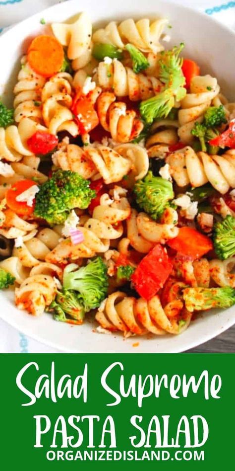 Salad Supreme Pasta Salad, Tri Color Pasta Salad, Salad Supreme, Picnic Salad, Tri Color Pasta, Suddenly Salad, Traditional Thanksgiving Dinner, Thanksgiving Dinner Ideas, Classic Pasta Salad