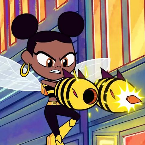 Bumble Bee Cartoon, Bumble Bee Art, Black Cartoon Characters, Teen Titans Go, Black Cartoon, Dc Heroes, Aquaman, Teen Titans, Cartoon Network