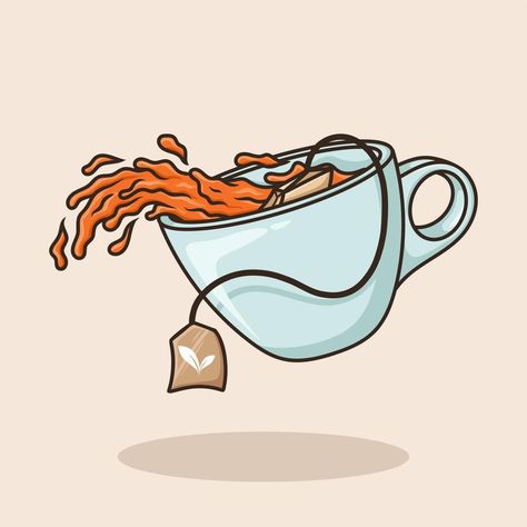 Spilled Tea Cup Drawing, Vector Object Illustration, Tea Animation, Cup Of Tea Illustration, Tea Cup Illustration, Cartoon Objects, Tea Cartoon, Tea Icon, Spilling Tea