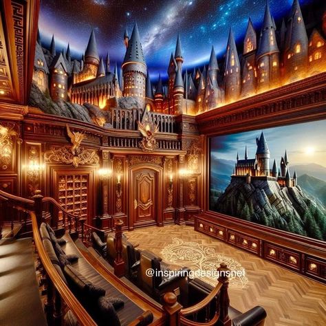 Harry Potter Home Library, Adventures Guild, Harry Potter Home, Harry Potter Library, Loft Renovation, Harry Potter Bedroom Decor, Cinema Decor, Harry Potter Room Decor, Harry Potter Bedroom