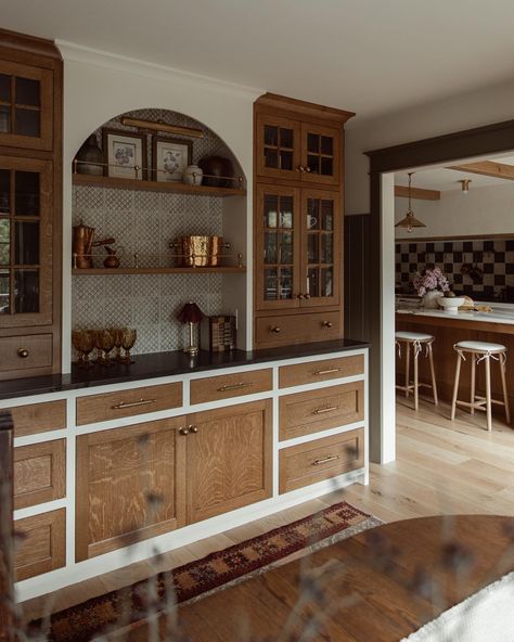 Nestled in the picturesque town of Excelsior, Minnesota, this charming home underwent a comprehensive main level renovation. We went heavy on the details mixing handmade tiles, wood + painted cabinetry, marble + quartzite countertops, and contrasted with earthy hues of green + the warmth of natural wood. Not only was the transformation truly captivating, but it exceeded the homeowners expectations who have a true love for cooking + entertaining. As we reminisce on this darling project, we wan... Mixed Cabinetry Kitchen, Custom Backsplash, Condo Remodel, Quartzite Countertops, Modern Bungalow, Green Cabinets, Handmade Tiles, Custom Kitchen, Custom Cabinetry