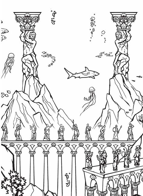 Build a Poster Coloring Book--Atlantis Atlantis Underwater, Journey To Atlantis, Underwater Tattoo, Dover Publications, Under The Sea Theme, Sea Colour, Printable Coloring Sheets, Sewing Design, Fitness Models Female