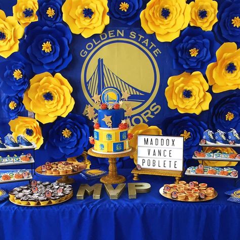 Golden State Warriors Baby Shower Party Ideas | Photo 1 of 6 Golden State Warriors Party, Golden State Warriors Birthday, Basketball Baby Shower, Paw Patrol Birthday Party, Baby Shower Desserts, Shower Party Ideas, Baby Shower Flowers, Baby Shower Backdrop, Paw Patrol Birthday