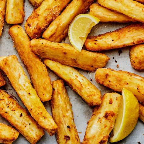 Yuca Fries Are the Crispy-Fluffy Childhood Treat I Constantly Crave | Bon Appétit African Finger Food, Yuca Fries, Yucca Fries, Plant Paradox Recipes, Raw Sweet Potato, Drop Scones, Stuffed Vegetables, Tamarind Chutney, Latin Recipes