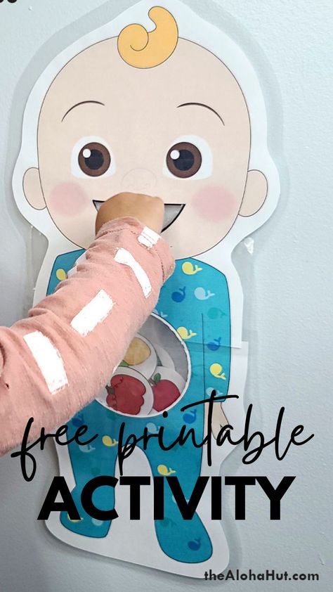 Free printable Cocomelon activty for toddlers and preschoolers to introduce them to new foods (fruits and vegetables) while they feed baby JJ. Great hands on activity for kids. This fun DIY Cocomelon activity is easy to put together and can be laminated for multiple use. We love this Cocomelon sensory play activity! This also makes a fun game/activity for a kids Cocomelon birthday party activity. Download the free Cocomelon pages and baby JJ and follow the step by step instructions for making. Birthday Party Game, Toddler Art Projects, Preschool Activities Toddler, Free Printable Activities, Baby Learning Activities, Printables Free Kids, Birthday Party Activities, Educational Activities For Kids, Printable Activities For Kids