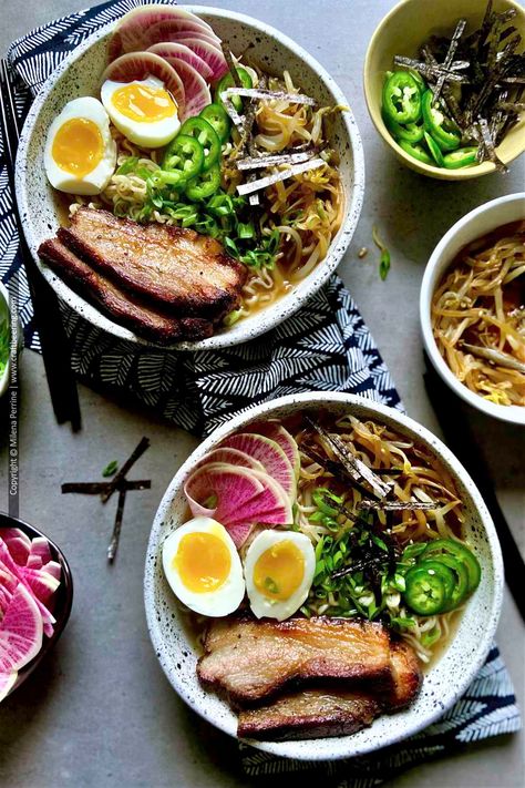 Pork Belly Ramen Recipe, Pork Belly Bowl, Pork Belly Ramen, Asian Pork Belly, Bean Sprout Recipes, Smoked Pork Belly, Pork Ramen, Pork Belly Slices, Soft Boiled Egg