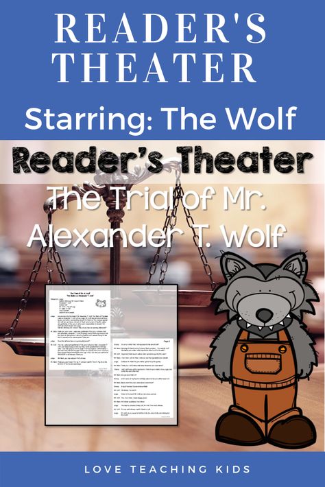 Reader's Theaters are a fun way to get your kids reading. This script is for upper elementary (3rd, 4th, & 5th) and is a spin off of the Three Little Pigs fairy tale. This Reader's theater script is an idea based on the book "The True Story of the Three Little Pigs". This activity is set up as a mock trial of Alexander T. Wolf. This reader's theater also teaches about the judicial system. #readerstheater, #readerstheaterscript, #readerstheaterforkids, #readerstheaterfairytales Theater Script, Judicial System, Mock Trial, Readers Theater Scripts, 3 Little Pigs, Reader's Theater, High School Art Lesson Plans, Reading Comprehension Lessons, The Three Little Pigs