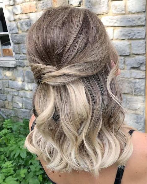 Bridal Hair Half Up Medium, Bridesmaid Hair Half Up Short, Bridesmaid Hair Medium Length Half Up, Bridesmaid Hair Half Up Medium, Half Up Half Down Short Hair, Blonde Bun, Bridal Hair Half Up, Prom Hair Medium, Half Updo Hairstyles