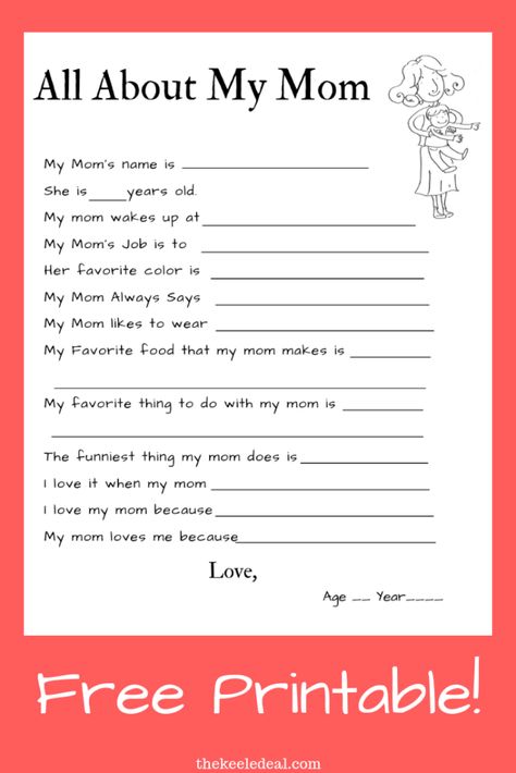 All About My Mom {Free Printable + Giveaway} - The Keele Deal Preschool Artwork, All About My Mom, Holidays Activities, Mothers Day Crafts Preschool, Primary Activity, Mother's Day Printables, Prek Classroom, All About Mom, Mother's Day Activities