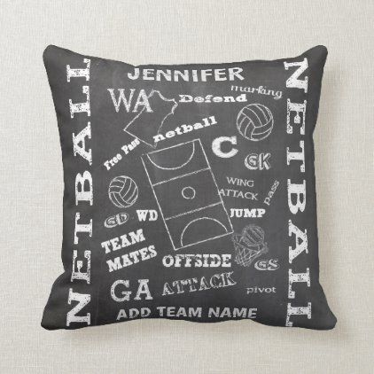 Personalized netball chalkboard style throw pillow Netball Uniforms, Netball Coach, Coach Gift Ideas, Softball Catcher, Volleyball Quotes, Volleyball Gifts, Coaching Volleyball, Girl Birthday Decorations, Chalkboard Style