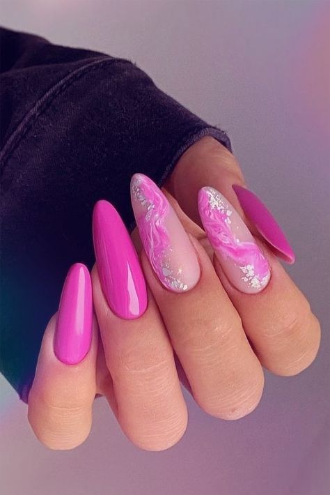 Nails Acrylic Coffin Summer, Nail Art Kit Tools, Nail 2023 Summer, Pink Foil Nails, Summer Nails 2023 Color Trends, Summer Nail Looks, Nails 2023 Color Trends, Pink Marble Nails, 2023 Color Trends