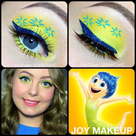 Inside Out Joy Makeup Tutorial Inside Out Inspired Makeup, Inside Out Makeup Ideas, Joy Makeup Inside Out, Joy Inside Out Costume, Inside Out Makeup, Disney Eye, Inglot Eyeshadow, Disney Eye Makeup, Inside Out Joy