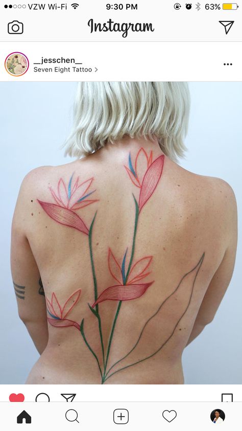 Bird Of Paradise Flower Tattoo, Paradise Flower Tattoo, Dainty Flower Tattoos, Bird Of Paradise Tattoo, Bird Of Paradise Flower, Paradise Tattoo, Flower Tattoo Back, Birds Of Paradise Flower, Tattoo Back