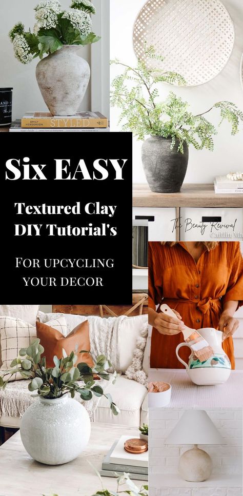 The Best DIY Pottery Vase Tutorials Using Only Paint and Baking Soda! How to make a vase look like a ;piece of pottery. DIY aged found pottery tutorial. DIY pottery look-a-like tutorial round up. Easy DIY decor round-up! Baking Soda Pottery, Paint And Baking Soda Vases, Baking Soda Paint Vase, Pottery Vase Ideas, Upcycling Decor, Textured Vases, Vase Tutorial, Diy Painted Vases, Pottery Diy