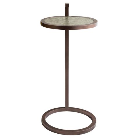 Casa Botelho End Table - Light Bronze Kangaroo Martini Powder Coated Cracked Gesso Art Deco Concrete, Steel Martini Table, Vodka Martini, Contemporary Side Tables, James Bond Movies, Blackened Steel, Side Table Design, Bond Movies, Modern Side Table, The James