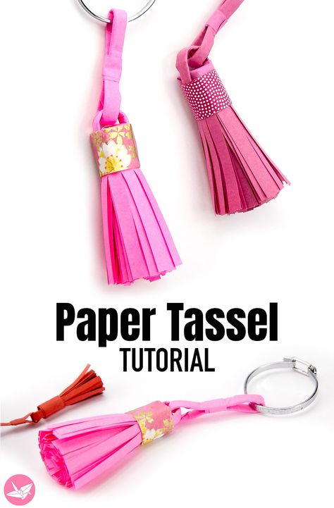 paper-tassel-tutorial-paper-kawaii-pin How To Make Paper Tassels, Paper Tassels Diy, Tassel Tutorial, Paper Kawaii, Paper Tassels, Tassels Tutorials, Diy Tassel, Craft Kits For Kids, Craft Club