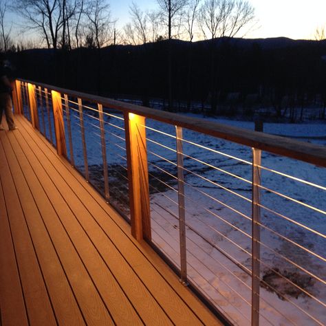 Screened In Porch With Cable Railing, Back Porch Cable Railing, Horizontal Cable Deck Railing, Aircraft Cable Railing, Outdoor Bar And Grill, Aircraft Cable Deck Railing, Outdoor Deck Lighting, Second Story Deck, Balcony Grill