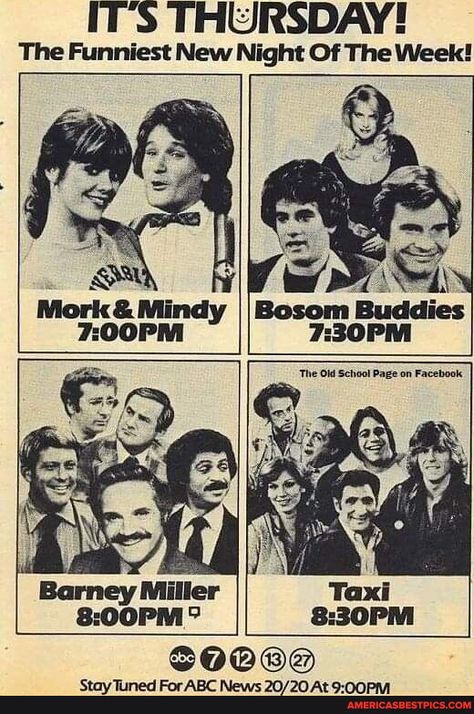 Its Thursday, Vintage Tv Ads, 1980s Tv Shows, Barney Miller, 1980s Tv, Mork & Mindy, Tv Watching, Feeling Nostalgic, Childhood Memories 70s