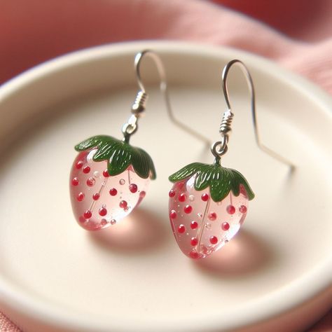 Strawberry Earrings, Resin Polymer Clay, Resin Earrings, Chic Accessories, May 22, Resin Diy, Cute Earrings, Resin Jewelry, Resin Crafts