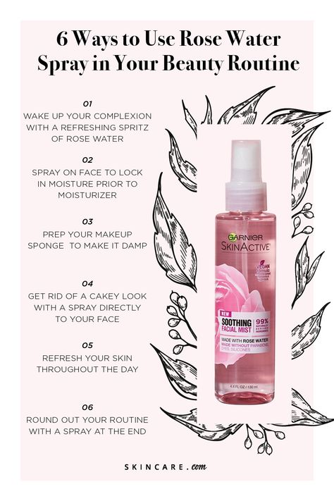 To set the refresh button on your skin just as the weather starts to cool down, you’ll want to reach for a rose water facial mist—specifically Garnier’s Soothing Facial Mist with Rose Water. The formula, with rose water, can lightly hydrate the skin leaving it feeling soothed and refreshed. Make Up Spray, Rose Water Spray, Esthetician Room, Glow Skin, Facial Mist, Water Can, Face Mist, Skin Skincare, Water Spray