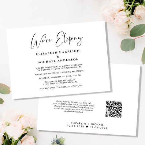 Elegant Elopement, Smaller Wedding, Qr Code Wedding, Reception Invitation, Rsvp Online, Elopement Announcement, Wedding Reception Invitations, Reception Invitations, We Get Married