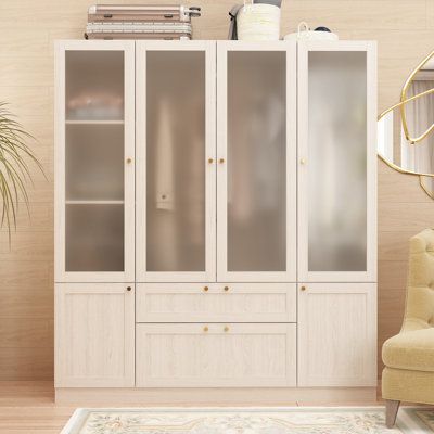 Strong storage wardrobe with 4-glass-door & 2-hanging-rod & 2-drawer & 2-cabinet. This 6-door armoire is constructed of sturdy, durable, top-quality wood. It has 4 frosted glass doors that easily open to a spacious wardrobe. Behind the doors, there are 5 shelves that can be used to store clothing, bed sheets, pillowcases, blankets, towels, books, papers, magazines and so much more. The inclusive garment rod allows you to neatly hang your clothes up if you prefer. You can place this armoire in yo Glass Closet, Wood Armoire, Frosted Glass Door, Armoires & Wardrobes, Bedroom Furniture Stores, Hanging Clothes, Wardrobe Storage, Online Furniture Shopping, Wardrobe Closet