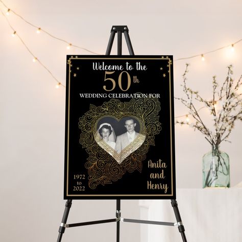 Standee Design Ideas, Foam Board Welcome Sign, Board Welcome Sign, 50th Year Wedding Anniversary, Standee Design, Anniversary Decorations, 50th Wedding Anniversary, 50th Wedding, Create Sign