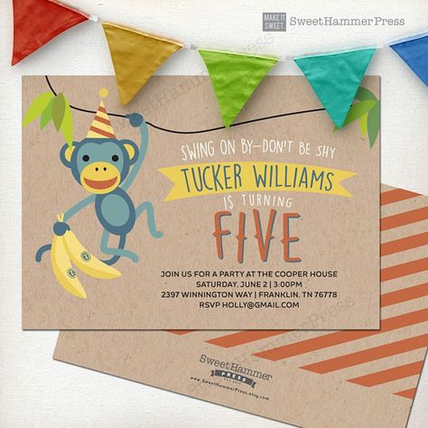 This cute zoo themed birthday party invitation with a monkey printed for your next birthday party! Works for any age, from your first birthday to your tenth! I will customize it for you, according to your age. Original design only from Sweet Hammer Press #monkeyparty #zoobirthday #birthdaypartyinvitation #birthdayinvitations #monkeybirthday #zoo #monkey #firstbirthday Monkey Birthday Theme, Curious George Birthday Party Invitation, Monkey Themed First Birthday, Monkey Second Birthday, Hammer Press, Monkey Birthday Invitations, Zoo Animal Party, Monkey Invitations, Hand Lettering Envelopes