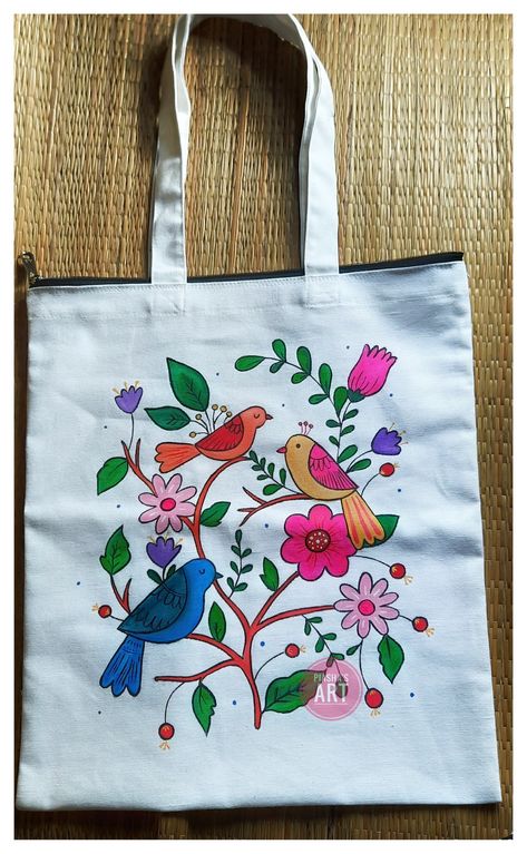 Febric painting Totebag Lukis, Hand Painted Tote Bags Art, Kulo Art, Fabric Bag Design, Painted Tote Bag, Painted Canvas Bags, Painted Leather Bag, Painted Handbag, Homemade Bags