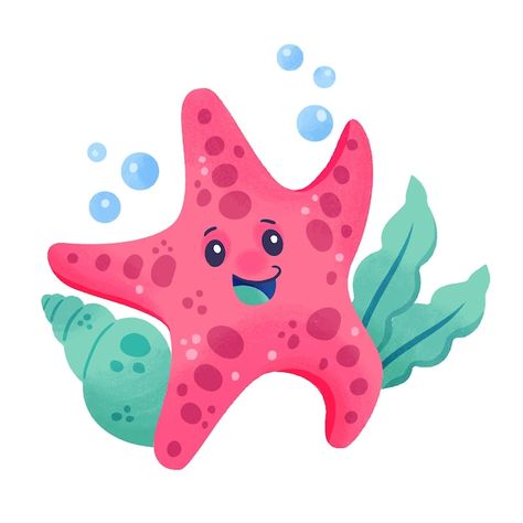 Free vector hand drawn cartoon starfish ... | Free Vector #Freepik #freevector #illustrations #cartoon-illustration #hand-drawn-illustration #cartoon Starfish Illustration, Starfish Drawing, Sea Cartoon, Cartoon Starfish, Beach Drawing, Seaside Theme, Rock Beach, Donkey Kong Country, Beach Icon