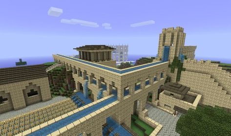 Minecraft Aqueduct, Desert Castle, Minecraft Desert, Minecraft House Decorations, Minecraft P, Minecraft Houses For Girls, Candle Pillars, Minecraft Houses Survival, Greek City