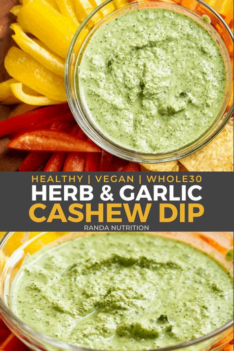 This easy dipping sauce recipe for herb and garlic cashew dip is perfect for parties. If you want healthy options for the holidays (or a New Years Even party) this vegan dip is great for veggies or a sauce for salads. It's Whole30 and Paleo! #paleorecipes #wholerecipes #cashewsauce Vegan Dipping Sauce For Veggies, Healthy Vegan Veggie Dip, Paleo Chip Dip, Veggie Dipping Sauce Healthy, Healthy Vegan Dips For Veggies, Herb Dipping Sauce, Veggie Dip Vegan, Cashew Dip Vegan, Vegan Garlic Dip