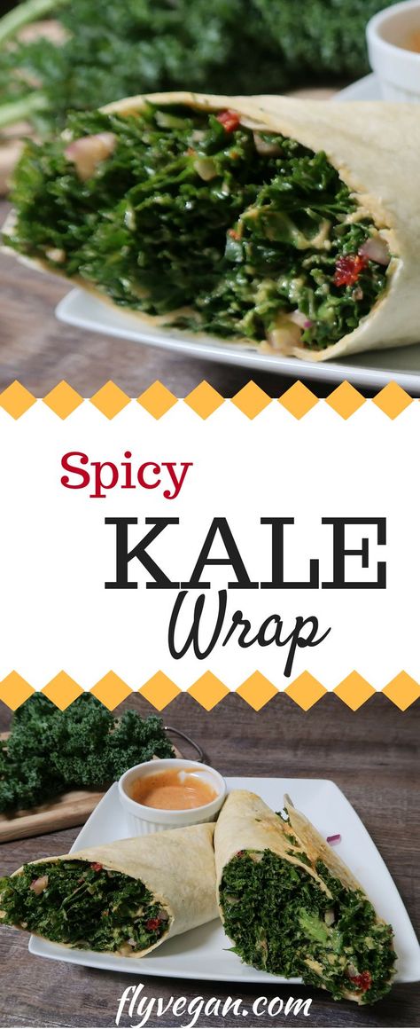 Vegan Spicy kale wrap recipe. Kale Wraps, Kale Wrap, Spicy Vegan Recipes, Wrap Recipe, Healthy Food Guide, Lost 100 Pounds, Vegan Lunches, Paleo Lunch, Healthy Lunches