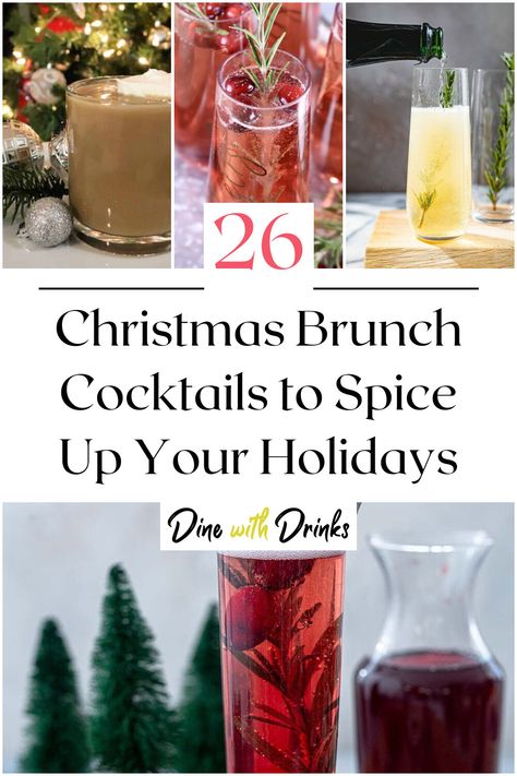 Collage of 4 christmas brunch cocktails. Christmas Brunch Cocktails, Brunch Cocktail Recipes, Cranberry Mimosa, Holiday Brunch, Brunch Cocktails, Festive Drinks, Christmas Brunch, Holiday Dining, Christmas Party Food