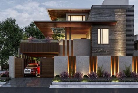 Modern compound wall design pattern with lighting Exterior Perspective, Modern Roof Design, Compound Wall Design, Home Designs Exterior, Compound Wall, House Roof Design, Contemporary House Exterior, Modern Villa Design, Modern Bungalow House