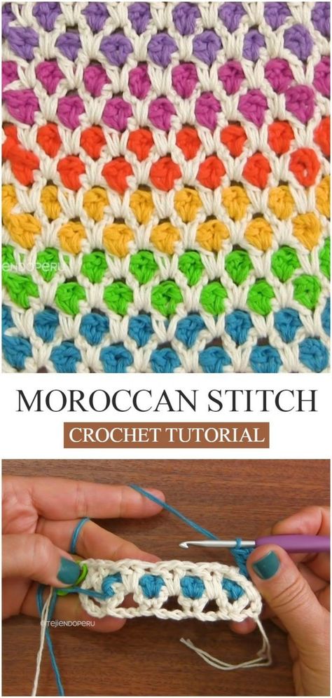 How To Crochet Moroccan Stitch | Learn how to crochet this flashy Moroccan stitch using the step by step crochet tutorials in English and Spanish languages. This stitch is great for making blankets, shawls, cushions, purses, and many other similar projects. Knitting Projects Blanket, Making Blankets, Pola Amigurumi, Step By Step Crochet, Haken Baby, Learn How To Crochet, Crochet Tutorials, Stitch Crochet, Crochet Stitches Tutorial