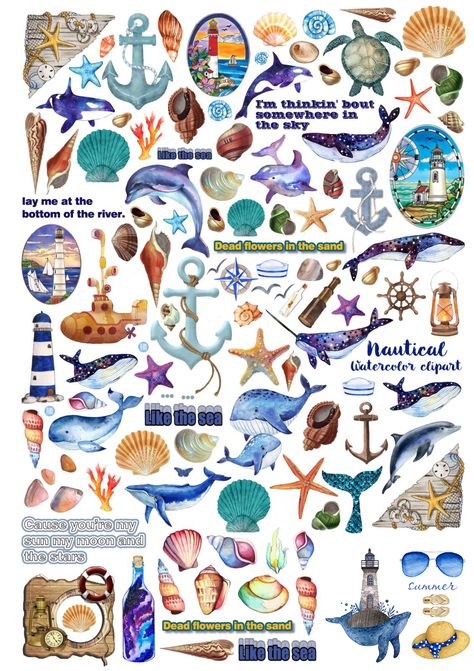 Vintage Sea Theme Bullet Journal DIY Stickers Sea Journal, Journal Diy, Vintage Sea, Bullet Journal Diy, Vintage Nautical, Sea Theme, Junk Journaling, Sea And Ocean, Diy Stickers