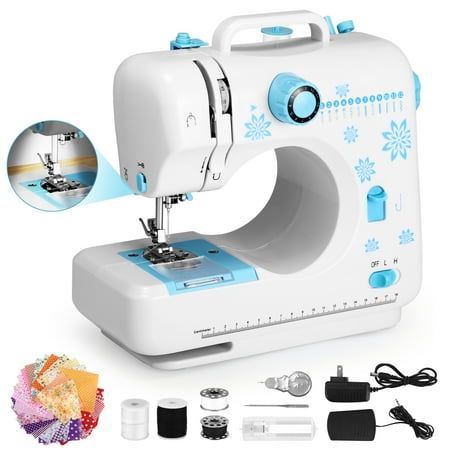 Doulami Sewing Machine for Beginners, Portable Machine with 12 Stitches, Mini Handheld Electric Sewing Machine with LED Light, White, Blue Blue Sewing Machine, Small Sewing Machine, Sewing Machine For Beginners, Electric Sewing Machine, Mini Sewing Machine, Diy Skirts, Gift Wishlist, Small Sewing, Trendy Sewing